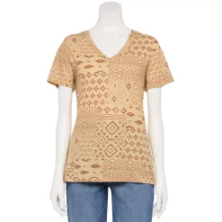 Petite Sonoma Goods For Life® Everyday Short Sleeve V-Neck Tee -Sonoma Goods For Life Shop 5234230 Tan Patchwork