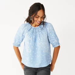 Women's Sonoma Goods For Life® Elbow Smock Neck Top 7 Women's Sonoma Goods For Life® Elbow Smock Neck Top -Sonoma Goods For Life Shop 5235158 Blue Geo Floral