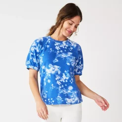 Women's Sonoma Goods For Life® Puff Sleeve Sweatshirt -Sonoma Goods For Life Shop 5237696 Blue Bleach Floral