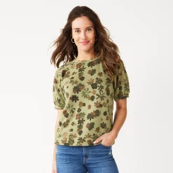 Women's Sonoma Goods For Life® Puff Sleeve Sweatshirt -Sonoma Goods For Life Shop 5237696 Olive Camo Floral