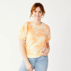 Women's Sonoma Goods For Life® Puff Sleeve Sweatshirt -Sonoma Goods For Life Shop 5237696 Peach Bleach Dye