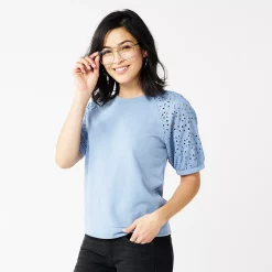 Women's Sonoma Goods For Life® Puff Sleeve Sweatshirt -Sonoma Goods For Life Shop 5237696 Washed Blue