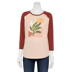 Women's Sonoma Goods For Life® Three Quarter Sleeve Baseball Graphic Tee -Sonoma Goods For Life Shop 5242169 Peach Nature Scene