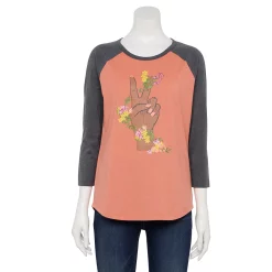 Women's Sonoma Goods For Life® Three Quarter Sleeve Baseball Graphic Tee -Sonoma Goods For Life Shop 5242169 Pink Peace Floral