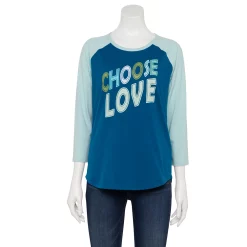 Women's Sonoma Goods For Life® Three Quarter Sleeve Baseball Graphic Tee -Sonoma Goods For Life Shop 5242169 Teal Choose Love