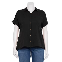 Plus Size Sonoma Goods For Life® Short Sleeve Button Down Top -Sonoma Goods For Life Shop 5258112 Black