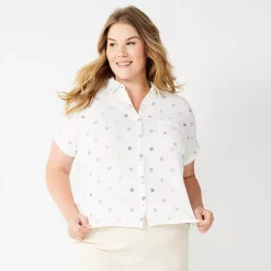 Plus Size Sonoma Goods For Life® Short Sleeve Button Down Top -Sonoma Goods For Life Shop 5258112 Cream Sun Print