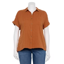Plus Size Sonoma Goods For Life® Short Sleeve Button Down Top -Sonoma Goods For Life Shop 5258112 Rust