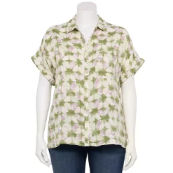 Plus Size Sonoma Goods For Life® Short Sleeve Button Down Top -Sonoma Goods For Life Shop 5258112 Sage Triangle Dye