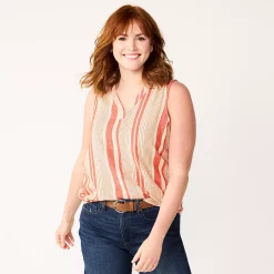 Women's Sonoma Goods For Life® V-Neck Tank -Sonoma Goods For Life Shop 5297402 Red Mixed Stripe