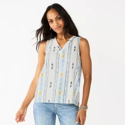 Women's Sonoma Goods For Life® V-Neck Tank -Sonoma Goods For Life Shop 5297402 White Blue Gold Stripe