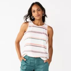 Women's Sonoma Goods For Life® High-Neck Tank -Sonoma Goods For Life Shop 5467284 Mauve Cream Multi Stri