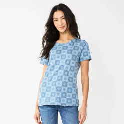 Women's Sonoma Goods For Life® Crewneck Tee -Sonoma Goods For Life Shop 5484998 Blue Check Floral