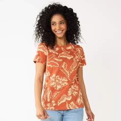 Women's Sonoma Goods For Life® Crewneck Tee -Sonoma Goods For Life Shop 5484998 Brown Peach Floral