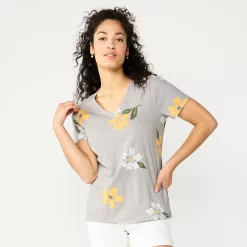 Women's Sonoma Goods For Life® Everyday V-Neck Tee 154 Women's Sonoma Goods For Life® Everyday V-Neck Tee -Sonoma Goods For Life Shop 5485729 Large Gray Floral