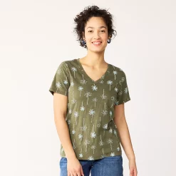 Women's Sonoma Goods For Life® Everyday V-Neck Tee 125 Women's Sonoma Goods For Life® Everyday V-Neck Tee -Sonoma Goods For Life Shop 5485729 Olive Teal Palm Trees