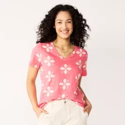 Women's Sonoma Goods For Life® Everyday V-Neck Tee 128 Women's Sonoma Goods For Life® Everyday V-Neck Tee -Sonoma Goods For Life Shop 5485729 Pink Geo Flower