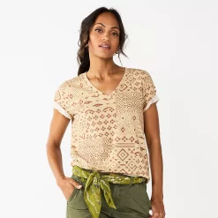 Women's Sonoma Goods For Life® Everyday V-Neck Tee 115 Women's Sonoma Goods For Life® Everyday V-Neck Tee -Sonoma Goods For Life Shop 5485729 Tan Patchwork