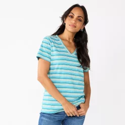 Women's Sonoma Goods For Life® Everyday V-Neck Tee 160 Women's Sonoma Goods For Life® Everyday V-Neck Tee -Sonoma Goods For Life Shop 5485729 Teal Multi Stripe
