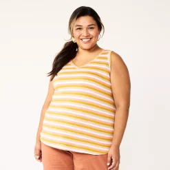 Plus Size Sonoma Goods For Life® V-Neck Swing Tank -Sonoma Goods For Life Shop 5497118 Gold Stripe