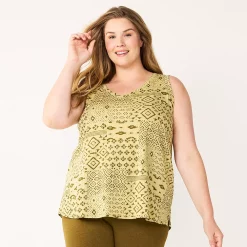 Plus Size Sonoma Goods For Life® V-Neck Swing Tank -Sonoma Goods For Life Shop 5497118 Green Ikat