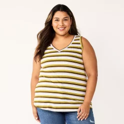 Plus Size Sonoma Goods For Life® V-Neck Swing Tank -Sonoma Goods For Life Shop 5497118 Green Stripe