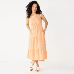 Women's Sonoma Goods For Life Tiered Midi Dress -Sonoma Goods For Life Shop 5504040 Peach Stripe