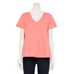 Women's Sonoma Goods For Life® Tiered V-Neck Top -Sonoma Goods For Life Shop 5508144 Coral