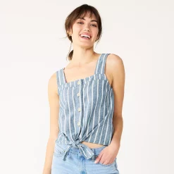 Women's Sonoma Goods For Life® Tie-Hem Squareneck Tank -Sonoma Goods For Life Shop 5510685 Denim Blue Stripe