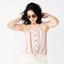 Women's Sonoma Goods For Life® Tie-Hem Squareneck Tank -Sonoma Goods For Life Shop 5510685 Mauve Multi Stripe