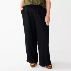 Plus Size Sonoma Goods For Life® Linen-Blend Wide-Leg Pants -Sonoma Goods For Life Shop 5517827 Black