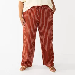 Plus Size Sonoma Goods For Life® Linen-Blend Wide-Leg Pants -Sonoma Goods For Life Shop 5517827 Cinnamon Stripe