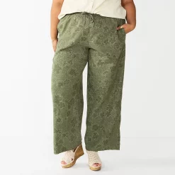 Plus Size Sonoma Goods For Life® Linen-Blend Wide-Leg Pants -Sonoma Goods For Life Shop 5517827 Olive Floral