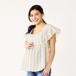 Maternity Sonoma Goods For Life® Squareneck Ruffle Top -Sonoma Goods For Life Shop 5525569 Multi Happy Stripe