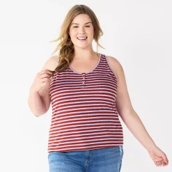 Plus Size Sonoma Goods For Life® Striped Henley Tank -Sonoma Goods For Life Shop 5528667 Purple Brown Stripe