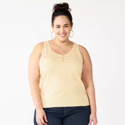 Plus Size Sonoma Goods For Life® Striped Henley Tank -Sonoma Goods For Life Shop 5528667 Yellow Stripe