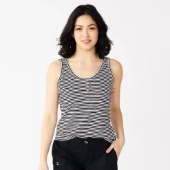 Women's Sonoma Goods For Life® Striped Henley Tank Top -Sonoma Goods For Life Shop 5529186 Black White Strip E
