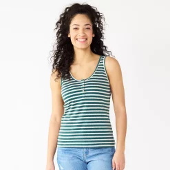 Women's Sonoma Goods For Life® Striped Henley Tank Top -Sonoma Goods For Life Shop 5529186 Green Cream Stripe