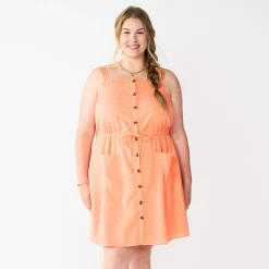 Plus Size Sonoma Goods For Life® Linen-Blend Tank Dress -Sonoma Goods For Life Shop 5539053 Peach Embroidery