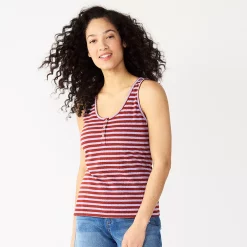 Women's Sonoma Goods For Life® Striped Henley Tank -Sonoma Goods For Life Shop 5542172 Purple Brown Stripe