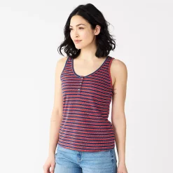 Women's Sonoma Goods For Life® Striped Henley Tank -Sonoma Goods For Life Shop 5542172 Red Navy Stripe