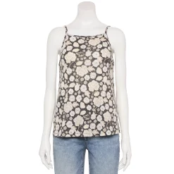 Women's Sonoma Goods For Life® Squareneck Camisole -Sonoma Goods For Life Shop 5546411 Black White Blooms