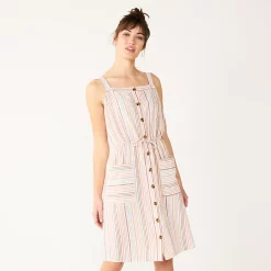 Women's Sonoma Goods For Life® Print Button-Front Tank Dress -Sonoma Goods For Life Shop 5547163 Orange Stripe