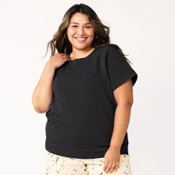 Plus Size Sonoma Goods For Life® Short-Sleeve Fleece Sweatshirt -Sonoma Goods For Life Shop 5550378 Black