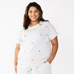 Plus Size Sonoma Goods For Life® Short-Sleeve Fleece Sweatshirt -Sonoma Goods For Life Shop 5550378 Gray Hearts