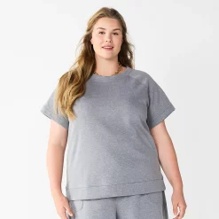 Plus Size Sonoma Goods For Life® Short-Sleeve Fleece Sweatshirt -Sonoma Goods For Life Shop 5550378 Heather Gray