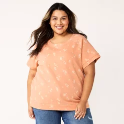 Plus Size Sonoma Goods For Life® Short-Sleeve Fleece Sweatshirt -Sonoma Goods For Life Shop 5550378 Peach Floral