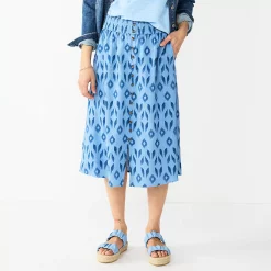 Women's Sonoma Goods For Life® Button Front Midi Skirt -Sonoma Goods For Life Shop 5568135 Blue Ikat