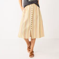 Women's Sonoma Goods For Life® Button Front Midi Skirt -Sonoma Goods For Life Shop 5568135 Neutral Stripe