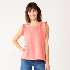 Petite Sonoma Goods For Life® French Terry Flutter-Sleeve Top -Sonoma Goods For Life Shop 5568468 Coral